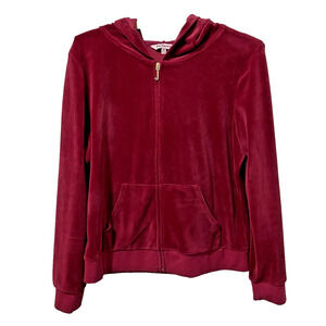 Juicy Couture Velour Pink Jacket Hoodie Logo Spell out Sz Med Y2k Bling